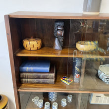 Load image into Gallery viewer, Unusual Mid Century Glazed Sloping Bookcase Display Cabinet