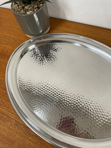 Vintage Stainless Steel Drinks Serving Tray With Arts And Crafts Hammered Effect
