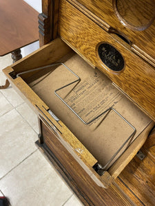 Stunning Antique Edwardian Amberg Oak Filing Cabinet With Roll Top Doors