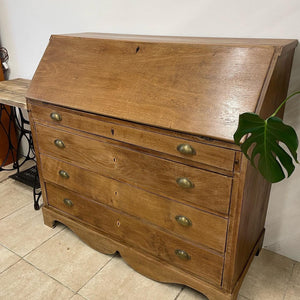 Large Rustic Antique Victorian Danish Oak Bureau Desk Drawers