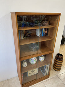 Mid Century Double Teak Glazed Bookcase Record Storage