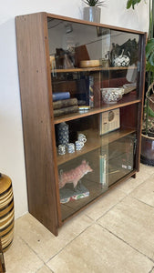 Unusual Mid Century Glazed Sloping Bookcase Display Cabinet