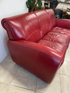 Modern Art Deco 1930s French Club Cigar Style Red Leather Sofa Settee