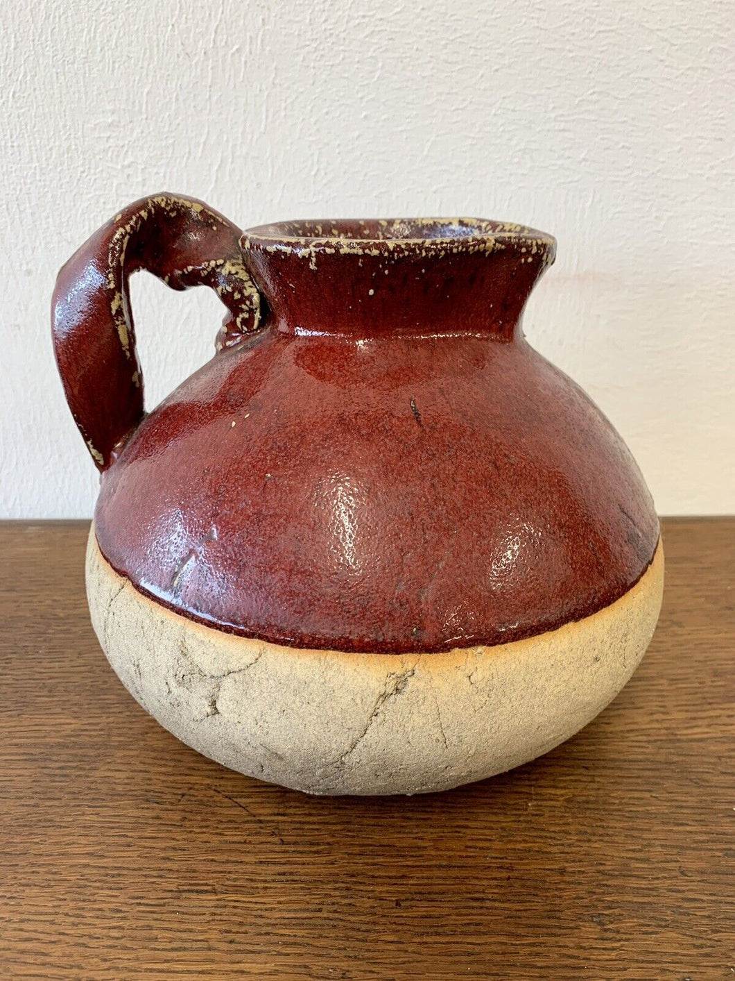 Beautiful Very Large Vintage Studio Art Pottery Earthenware Jug Red Glaze