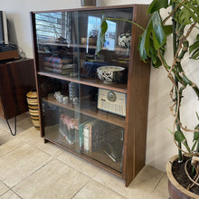 Load image into Gallery viewer, Unusual Mid Century Glazed Sloping Bookcase Display Cabinet