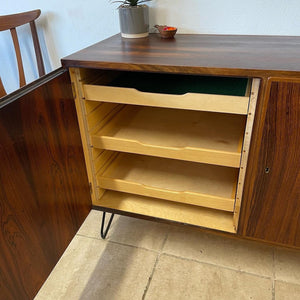 Danish Mid Century Poul Hundevad Rosewood Sideboard Cabinet On Hairpin Legs