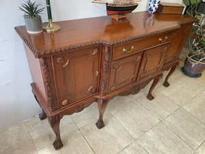 Solid Mahogany Reproduction Chippendale Style Breakfront Sideboard Claw And Ball