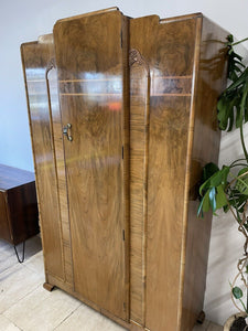 Lovely 1930s Art Deco Burr Walnut Single Wardrobe With Key