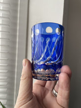 Load image into Gallery viewer, 2 Small Cobalt Blue &amp; Cranberry Red Hand Cut To Clear Glass Tumbler Spirit Glass