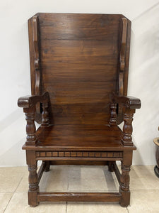 Large Solid Elm Monks Bench Armchair Throne Dining Table Jacobean Style