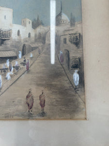 2x Vintage Drawings Watercolours Of Cairo? Street J P Davidson 1935