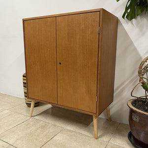 Danish Teak Modernist Storage Record Cabinet On Tapered Wooden Legs