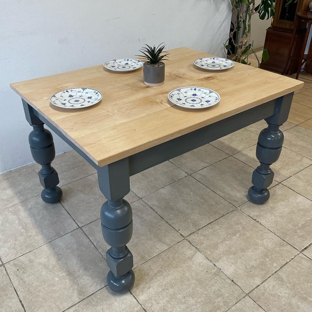 Reclaimed Solid Oak Farmhouse Kitchen Dining Table Solid Maple Top F&B Downpipe