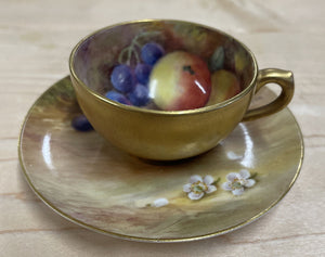Royal Worcester Signed Hand Painted Miniature Cup And Saucer Fruit T Lockyer