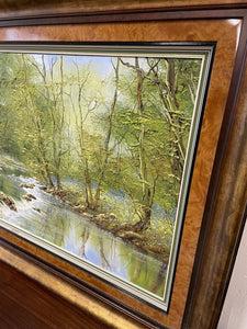 Large Framed Springtime Woodland Scene Textured Oil Painting By Terry Evans