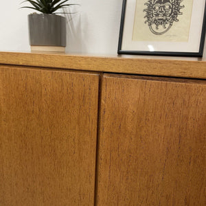 Danish Teak Modernist Storage Record Cabinet On Tapered Wooden Legs