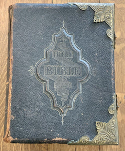 Illustrated National Family Bible Scott & Henry Leather Bound Brass Clasps c1880