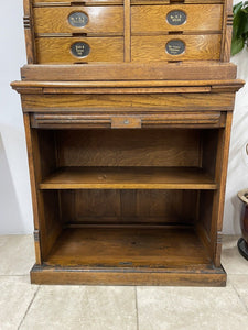 Stunning Antique Edwardian Amberg Oak Filing Cabinet With Roll Top Doors