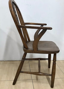 Small Antique Georgian Elm Windsor Spindle Arm Chair.