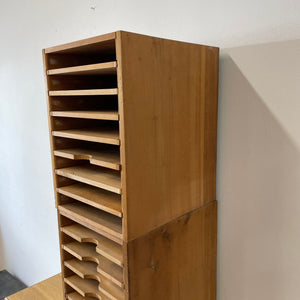 Pair Of Vintage Industrial Solid Pine Filing Letters Paper Trays Shelves.