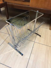 Load image into Gallery viewer, Stylish Mid-Century Chrome and Smoked Glass Magazine Rack 1970s.