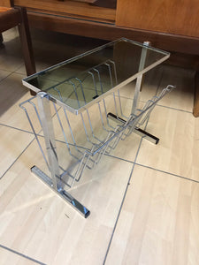 Stylish Mid-Century Chrome and Smoked Glass Magazine Rack 1970s.