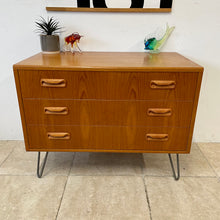 Load image into Gallery viewer, Vintage Mid Century G Plan Fresco Chest Of 3 Drawers On Steel Hairpin Legs.