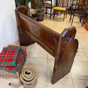 Small Antique Victorian/Edwardian Pitch Pine Church Pew With Enamel Numbers 