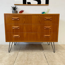 Load image into Gallery viewer, Vintage Mid Century G Plan Fresco Chest Of 3 Drawers On Steel Hairpin Legs.