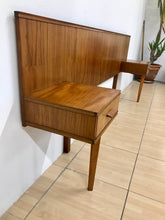 Load image into Gallery viewer, Mid Century Teak Double Headboard With Bedside Tables By Gimson And Slater.