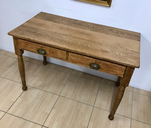 Load image into Gallery viewer, Rustic Antique Farmhouse Solid Oak Plank Top Kitchen Table Desk With Drawers.