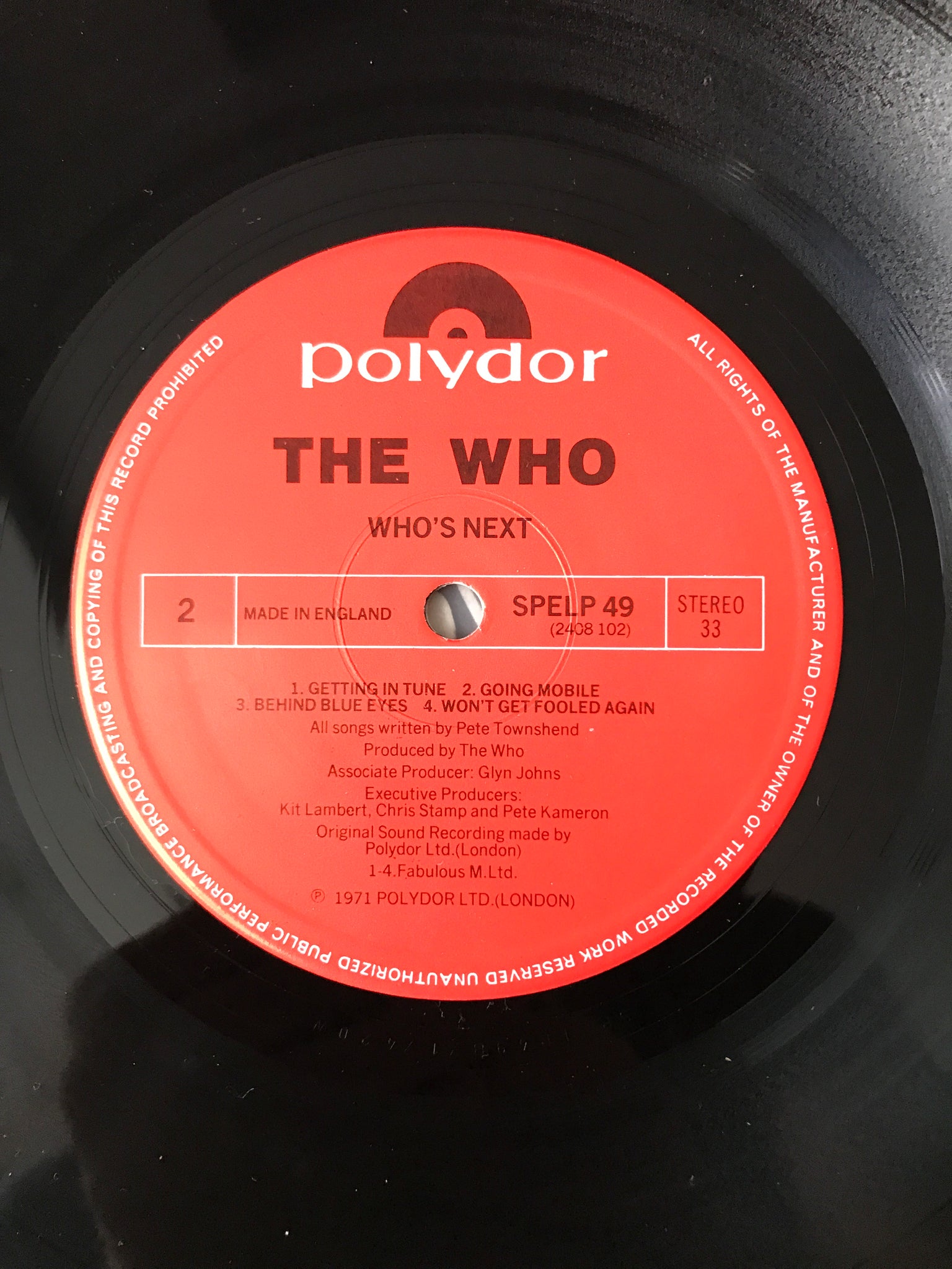 The Who “Who's Next” 1983 Re-issue Vinyl LP SPELP 49 EX+/EX+ 