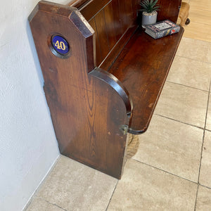 Small Antique Victorian/Edwardian Pitch Pine Church Pew With Enamel Numbers 