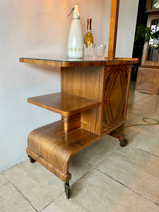 Unusual Antique Art Deco Walnut Drinks Cocktail Trolley With Adjustable Lamp.