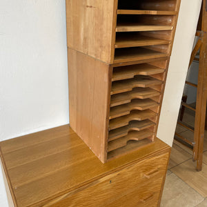 Pair Of Vintage Industrial Solid Pine Filing Letters Paper Trays Shelves.