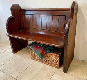 Small Antique Victorian/Edwardian Pitch Pine Church Pew With Enamel Numbers 