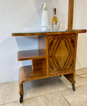 Load image into Gallery viewer, Unusual Antique Art Deco Walnut Drinks Cocktail Trolley With Adjustable Lamp.