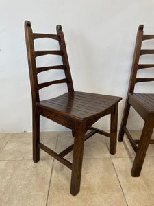 Set Of 6x Solid Oak Rustic Arts And Crafts Style Solid Oak Dining Chairs