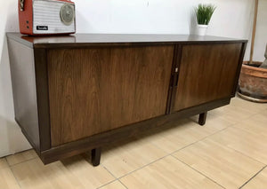 Stunning Danish Mid Century Tambour Door Sideboard Credenza Teak And Rosewood.