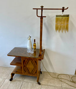 Unusual Antique Art Deco Walnut Drinks Cocktail Trolley With Adjustable Lamp.