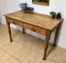 Load image into Gallery viewer, Rustic Antique Farmhouse Solid Oak Plank Top Kitchen Table Desk With Drawers.