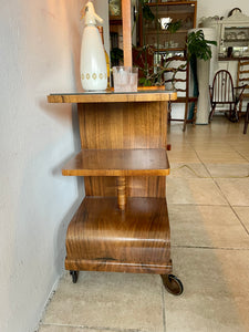 Unusual Antique Art Deco Walnut Drinks Cocktail Trolley With Adjustable Lamp.