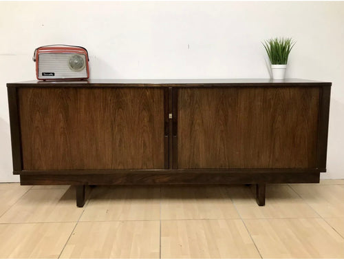 Stunning Danish Mid Century Tambour Door Sideboard Credenza Teak And Rosewood.