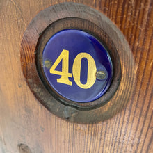 Load image into Gallery viewer, Small Antique Victorian/Edwardian Pitch Pine Church Pew With Enamel Numbers 