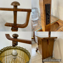 Load image into Gallery viewer, Unusual Antique Art Deco Walnut Drinks Cocktail Trolley With Adjustable Lamp.