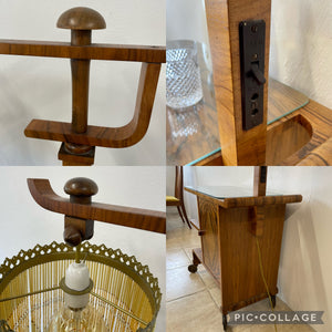 Unusual Antique Art Deco Walnut Drinks Cocktail Trolley With Adjustable Lamp.