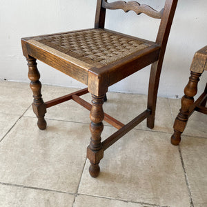 Pair Of Antique Arts And Crafts Oak Ladder Back Dining Chairs With Rush Seats.