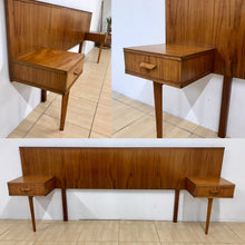 Load image into Gallery viewer, Mid Century Teak Double Headboard With Bedside Tables By Gimson And Slater.