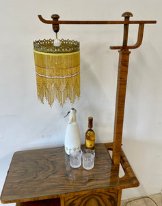 Unusual Antique Art Deco Walnut Drinks Cocktail Trolley With Adjustable Lamp.