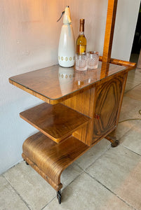 Unusual Antique Art Deco Walnut Drinks Cocktail Trolley With Adjustable Lamp.